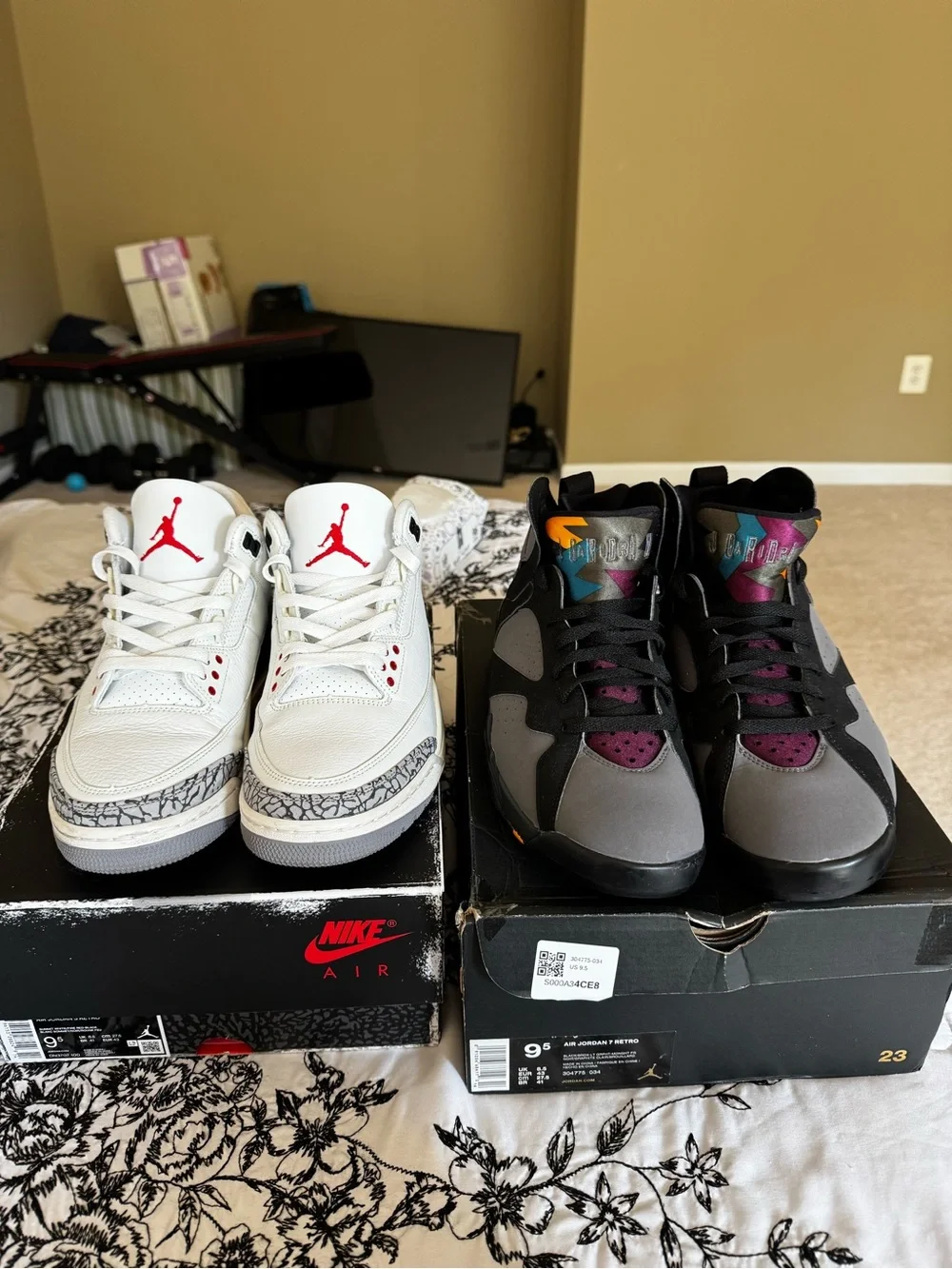 Jordan 3 White Cement & Jordan 7 Bordeaux Size 9.5 Men’s